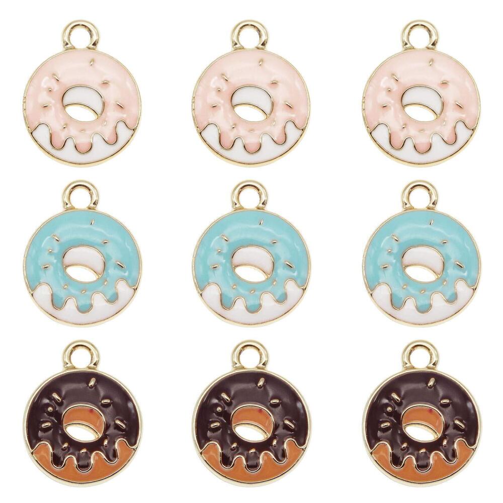5034 30pcs Mixed Colors Cute Doughnut Charms Enamel Gold Tone Desserts